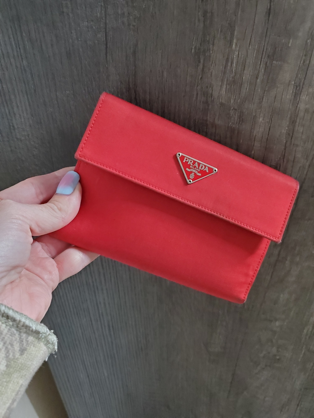 Prada Red Nylon Logo Fold Wallet